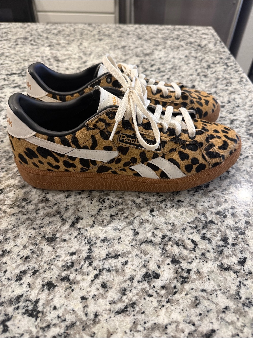 Reebok Animal Print Low-Top Sneakers - Tan, Black & White